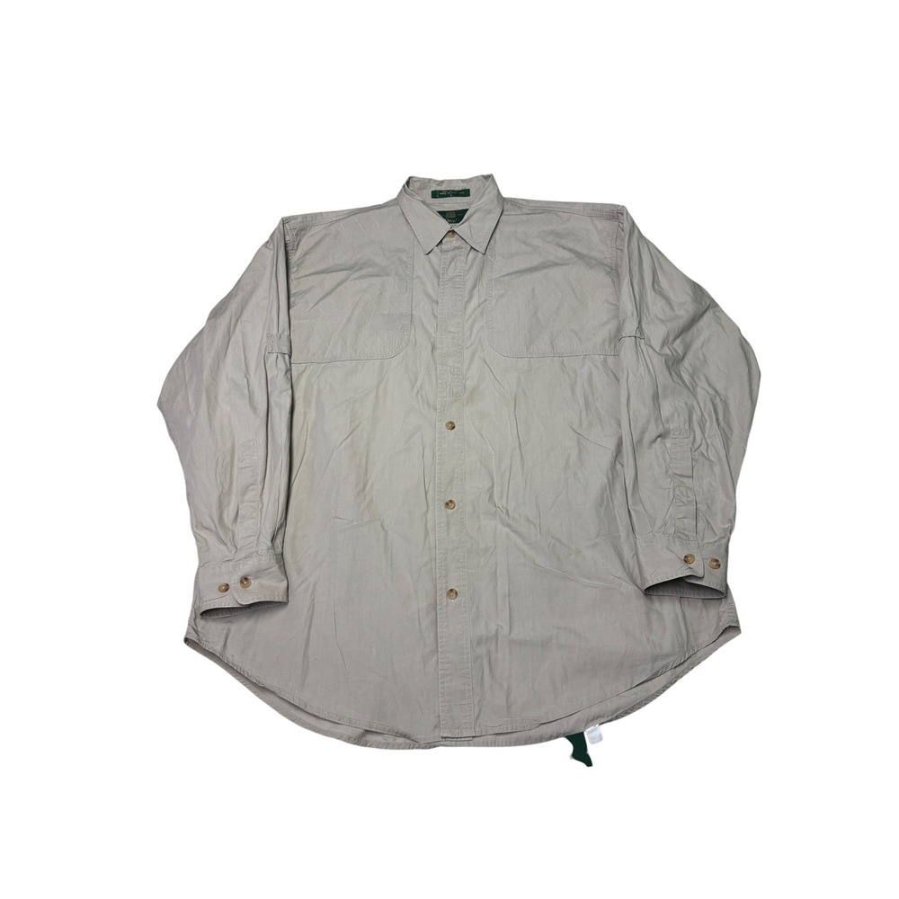 Vintage Orvis Mens Khaki Cotton‎ Long Sleeve Fishing Shirt Vented Shoulder L